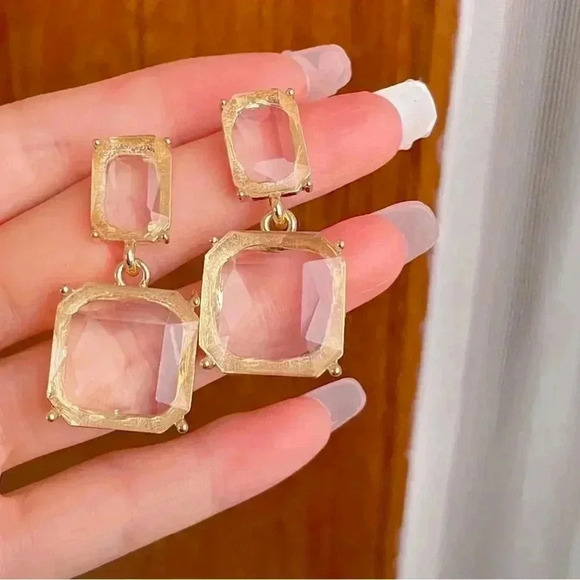 Elegant Gold and Clear Drop Earrings - Picture 3 of 4